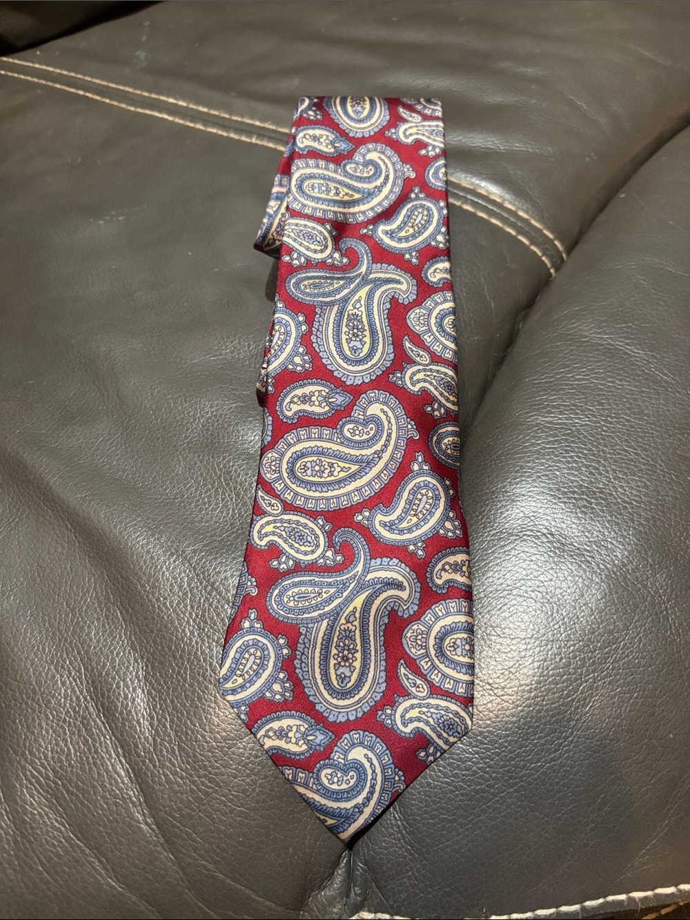 Men's Burgundy Paisley Tie with Cream & Blue Accents